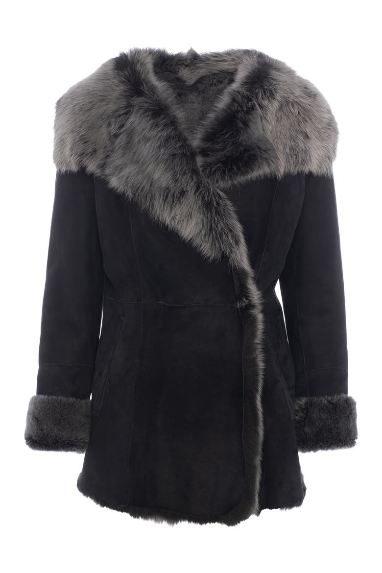 Merino Genuine Shearling Short Jacket, Alternate, color, BLACK BRISA