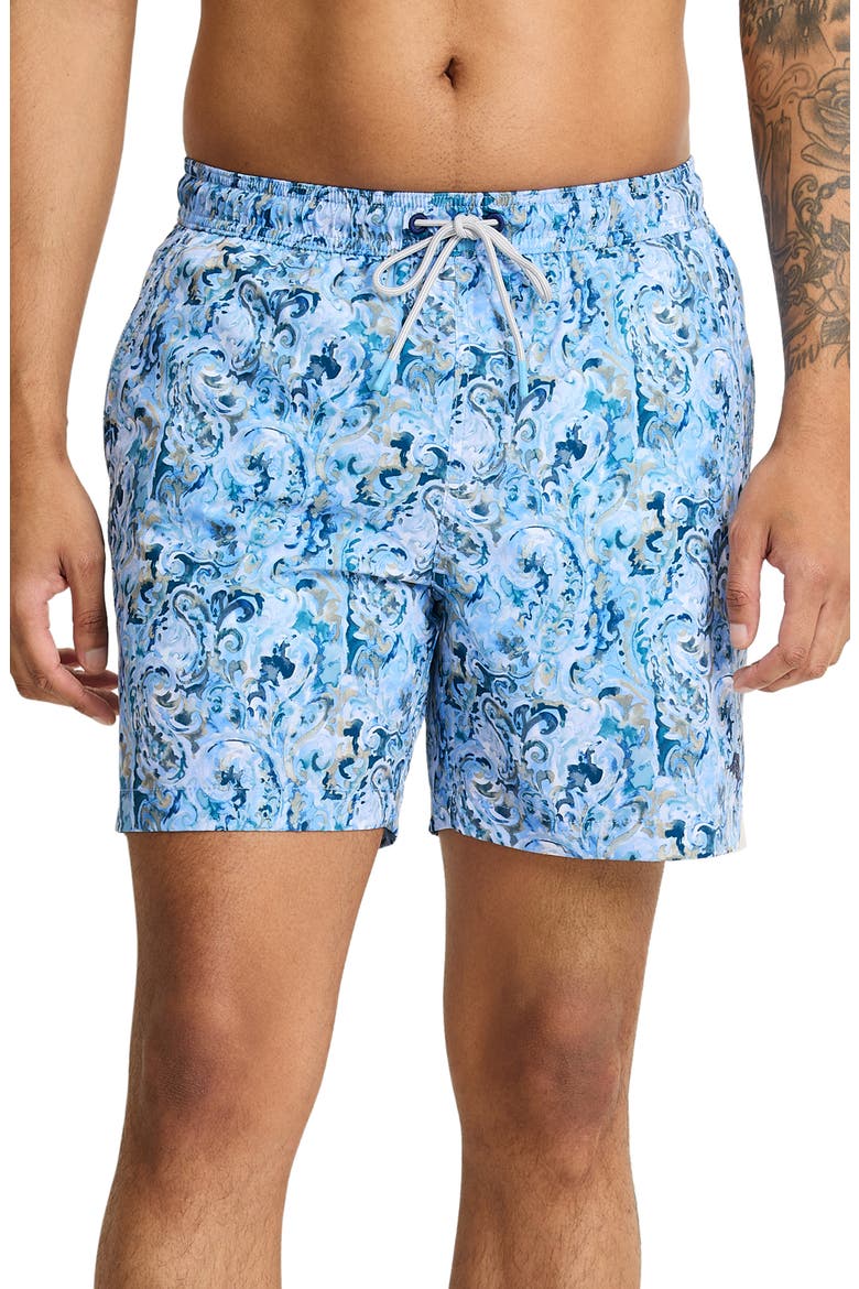 Naples Tidal Echoes 6-Inch Performance Swim Trunks, Main, color, CLEAR SKY BLUE
