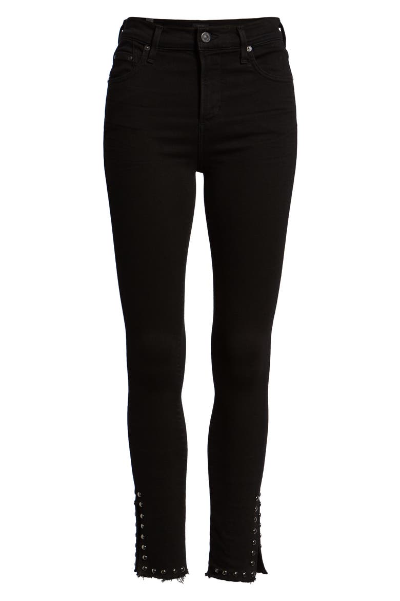 Rocket High Waist Stud Split Hem Skinny Jeans, Alternate, color, CAVERN