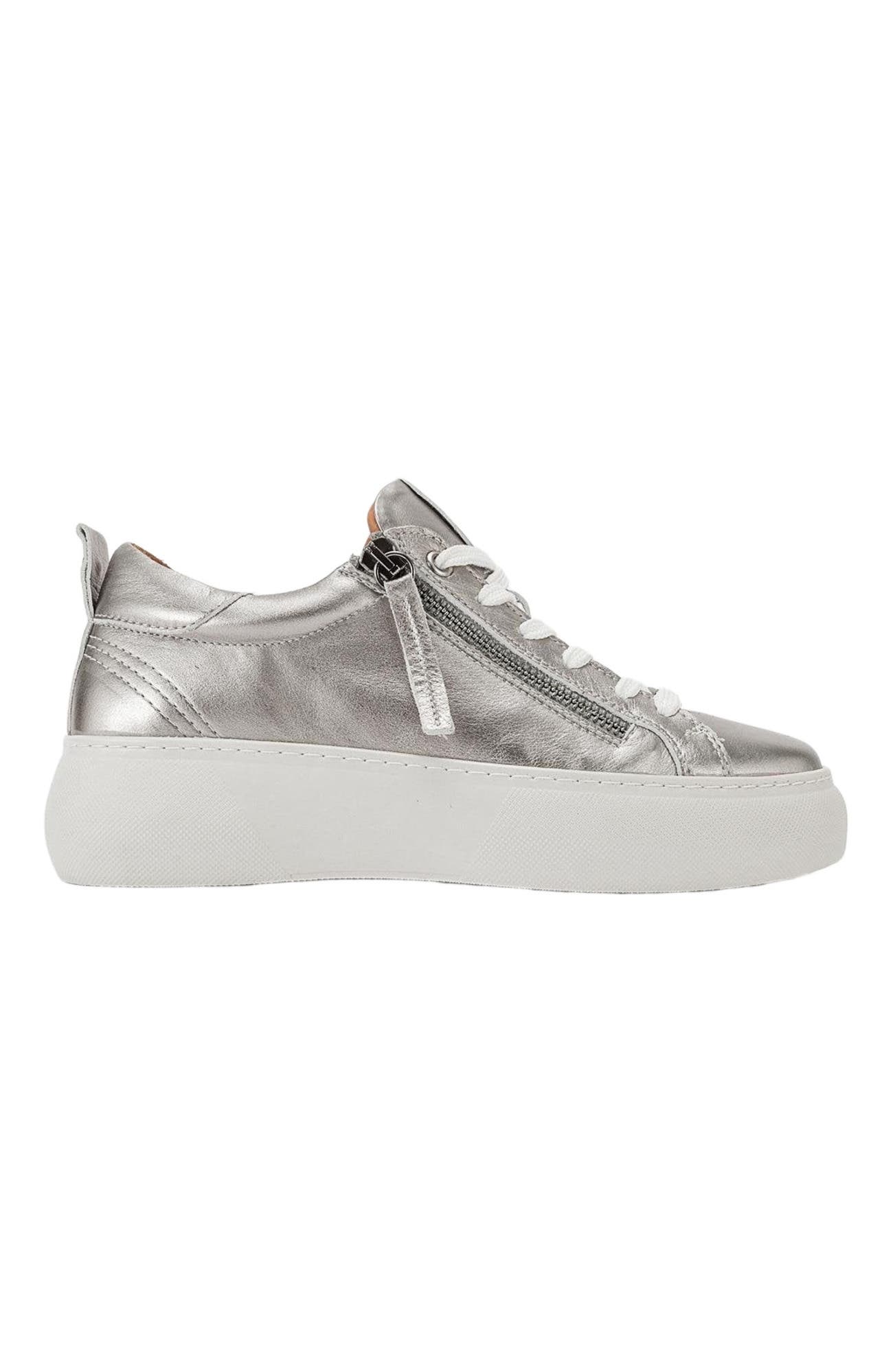 Forever 
Always Shoes Allie Leather Zip Sneaker, Alternate, color, Silver Leather