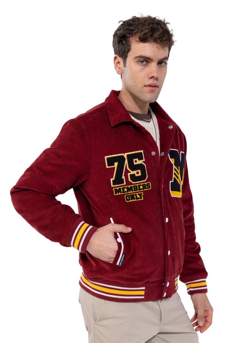 Corduroy Varsity Jacket, Alternate, color, Red