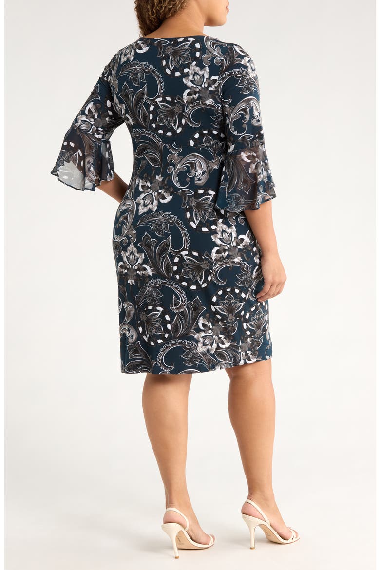 Bell Sleeve Faux Wrap Dress, Alternate, color, DARK MALLARD