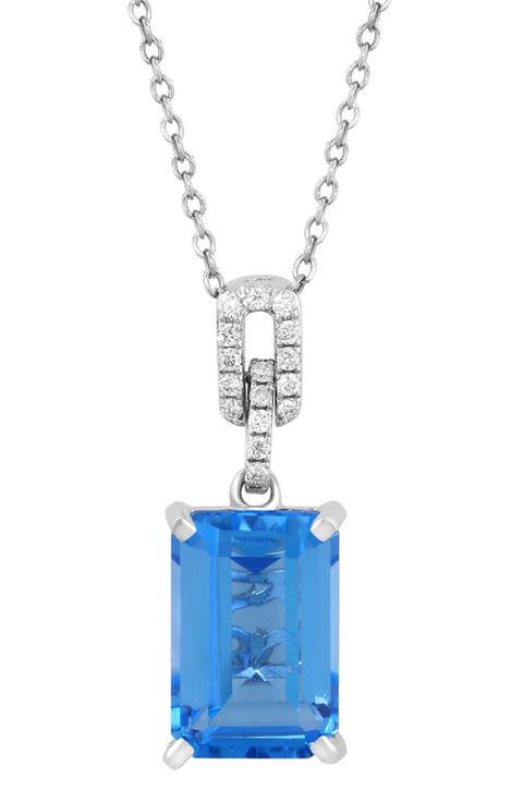 Sterling Silver Blue Topaz & Diamond Pendant Necklace