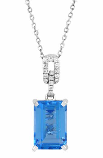 Sterling Silver Blue Topaz & Diamond Pendant Necklace