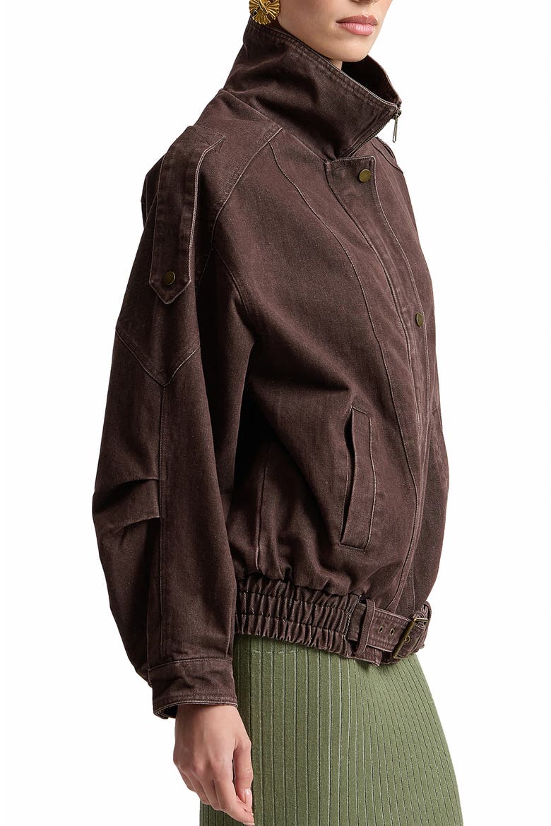 Denim Belted Bomber Jacket, Alternate, color, BROWN