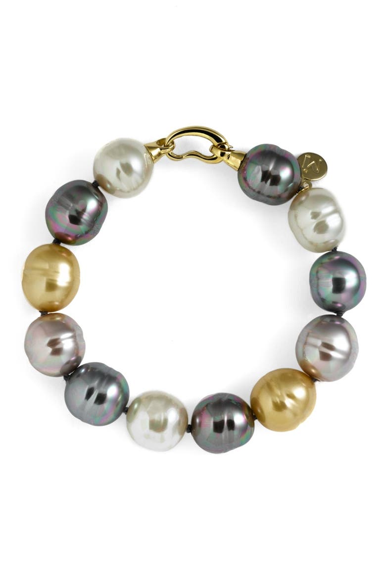 14mm Baroque Pearl Single Row Bracelet, Main, color, CHAMPAGNE MULTI/ GOLD