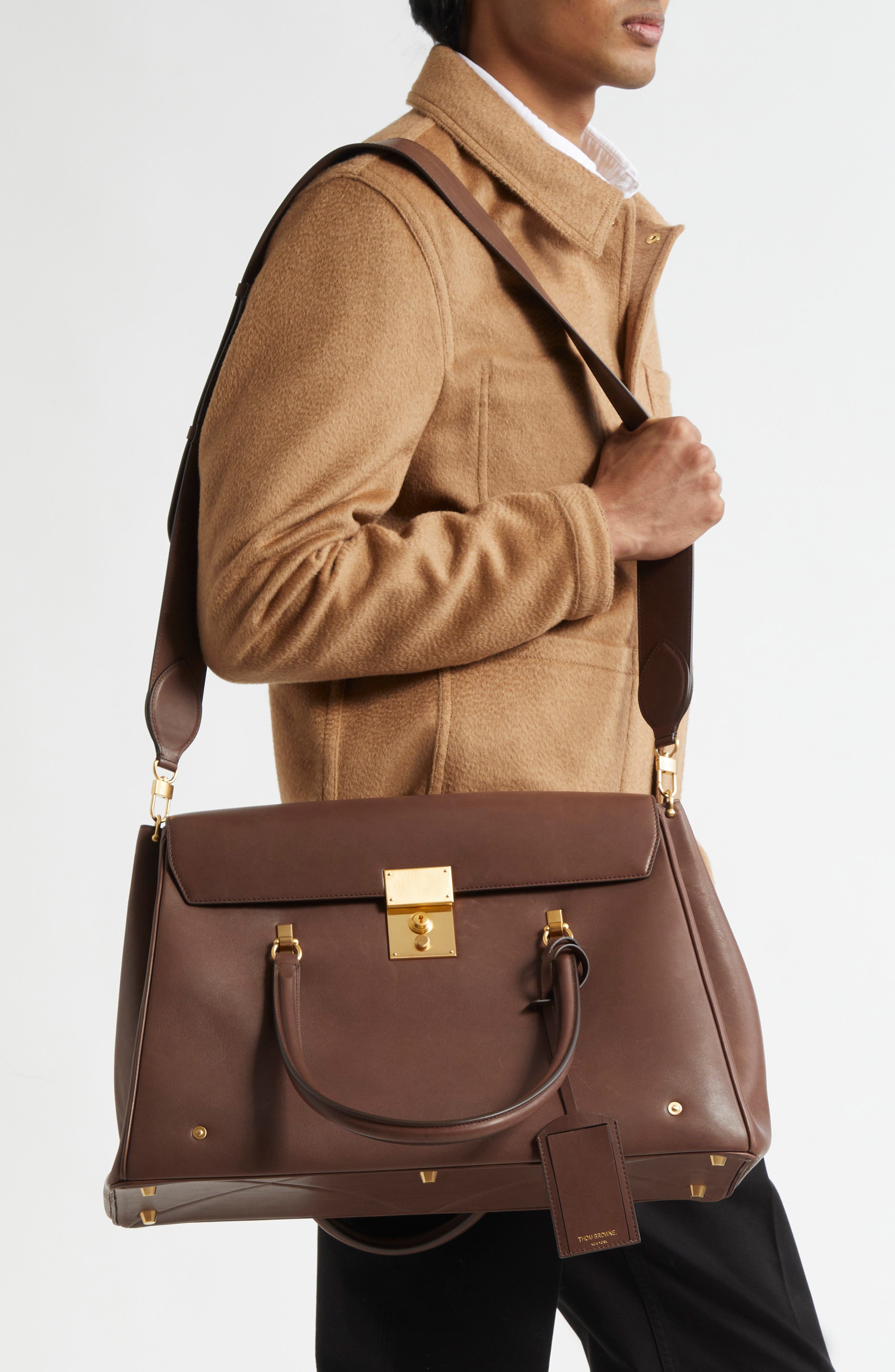 Thom Browne Mr. Thom Soft Pebble Leather Luggage Bag, Alternate, color, 