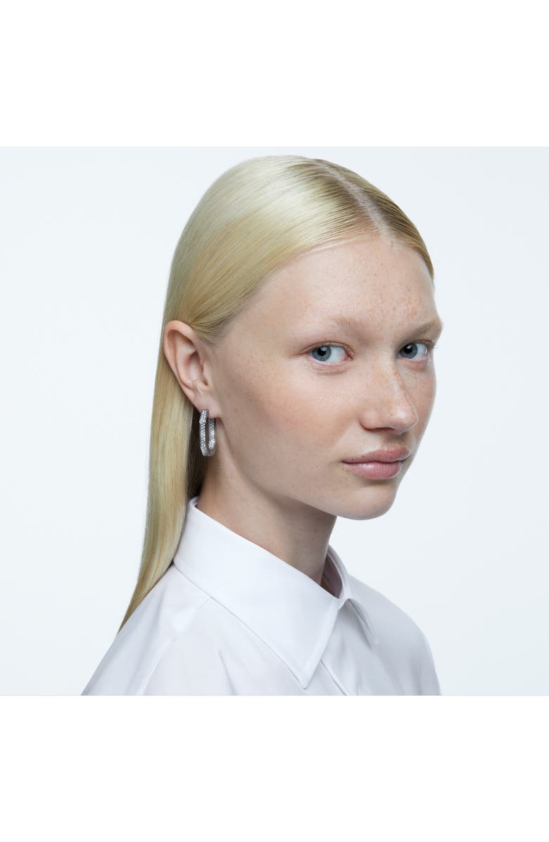 Swarovski Dextera Medium Pavé Hexagonal Hoop Earrings, Alternate, color,