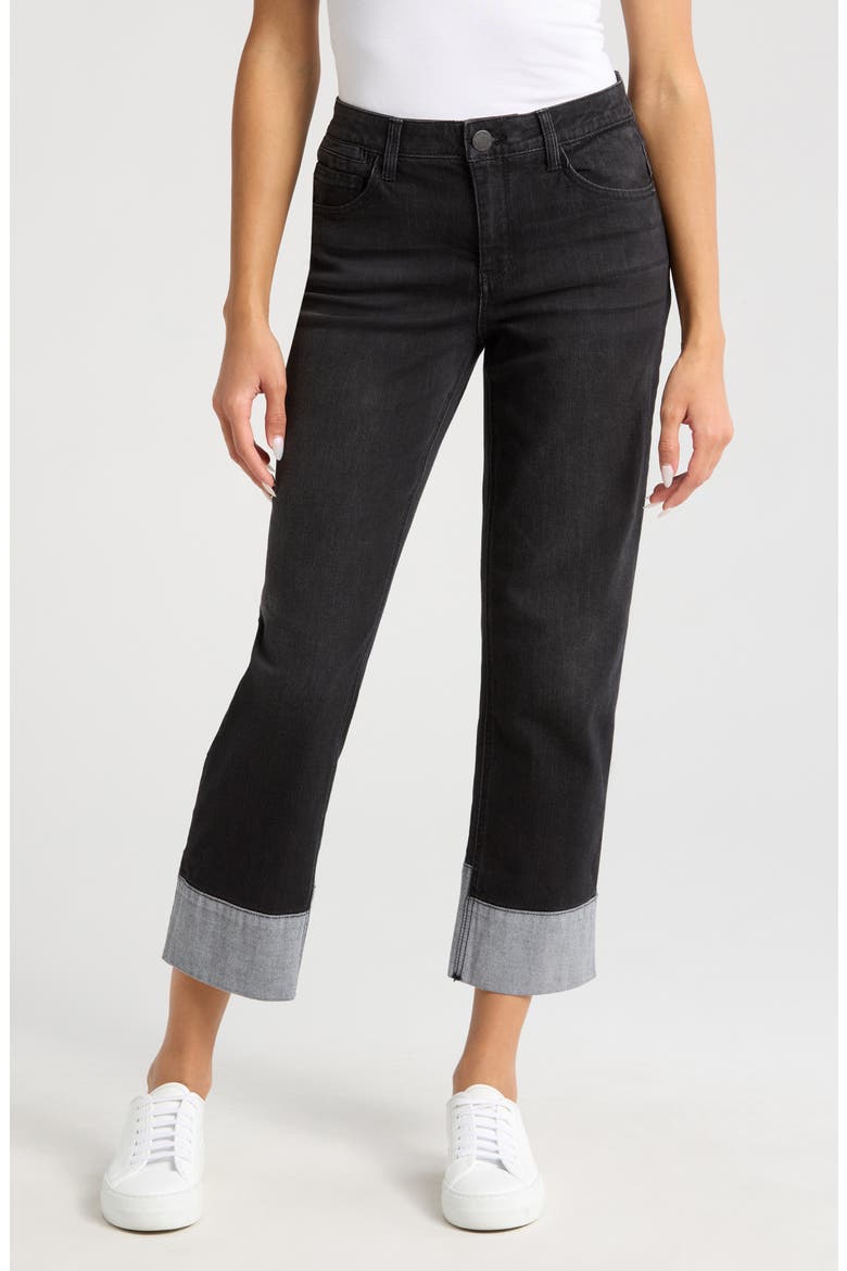High Waist Cuff Hem Jeans, Main, color, WASHED BLACK