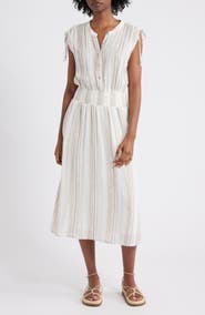 Rails Melodie Linen Blend Stripe Midi Dress