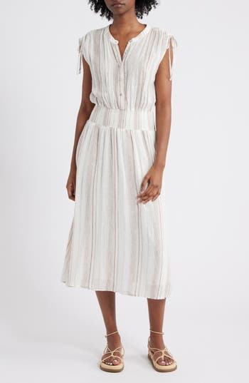 Rails Melodie Linen Blend Stripe Midi Dress