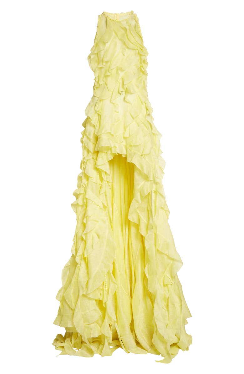 Zimmermann Wonderland Waterfall Ruffle High-Low Linen & Silk Gown, Alternate, color, 
