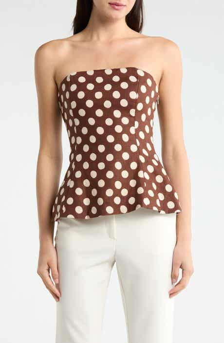Petro Polka Dot Strapless Linen Peplum Top