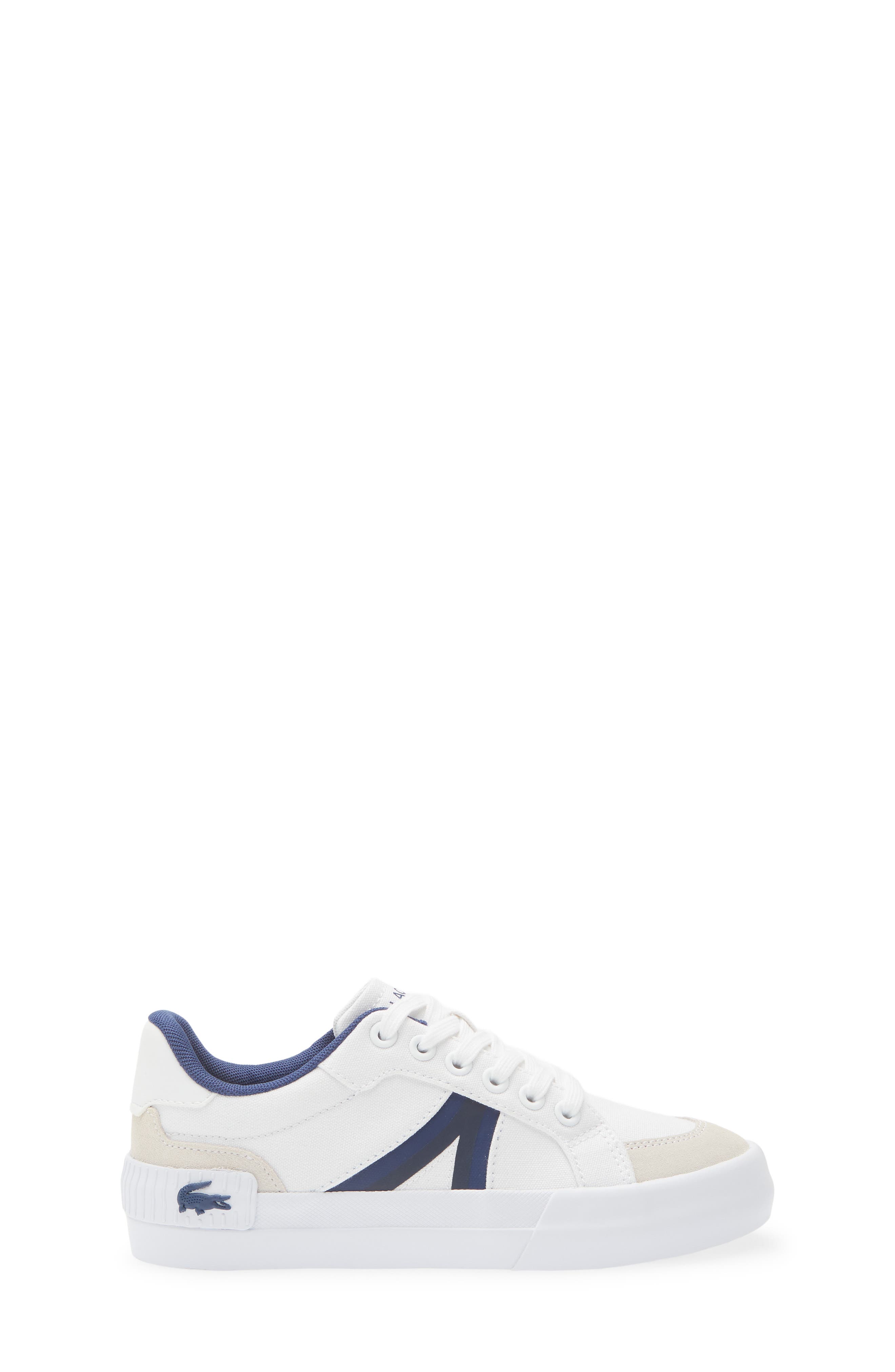 Lacoste Kids' Lace-Up Sneaker, Alternate, color, White/ Navy