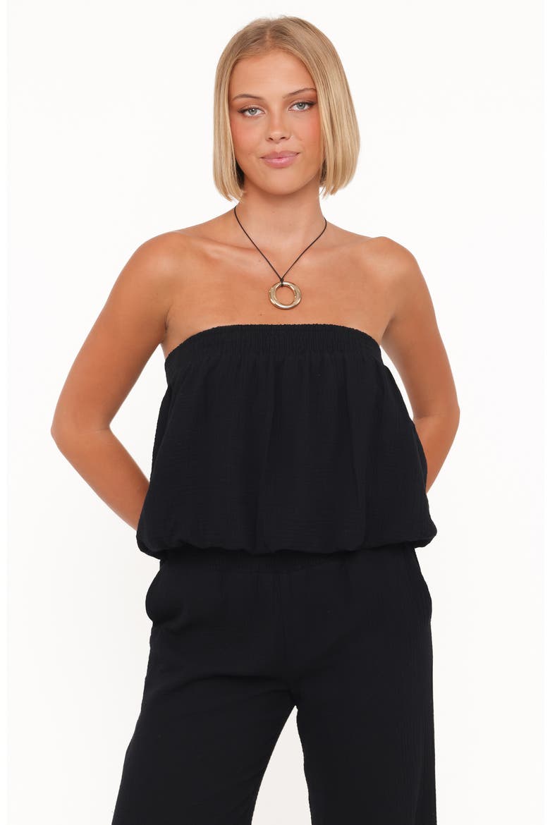 Olivia Cotton Strapless Top & Wide Leg Pants Set, Alternate, color, BLACK