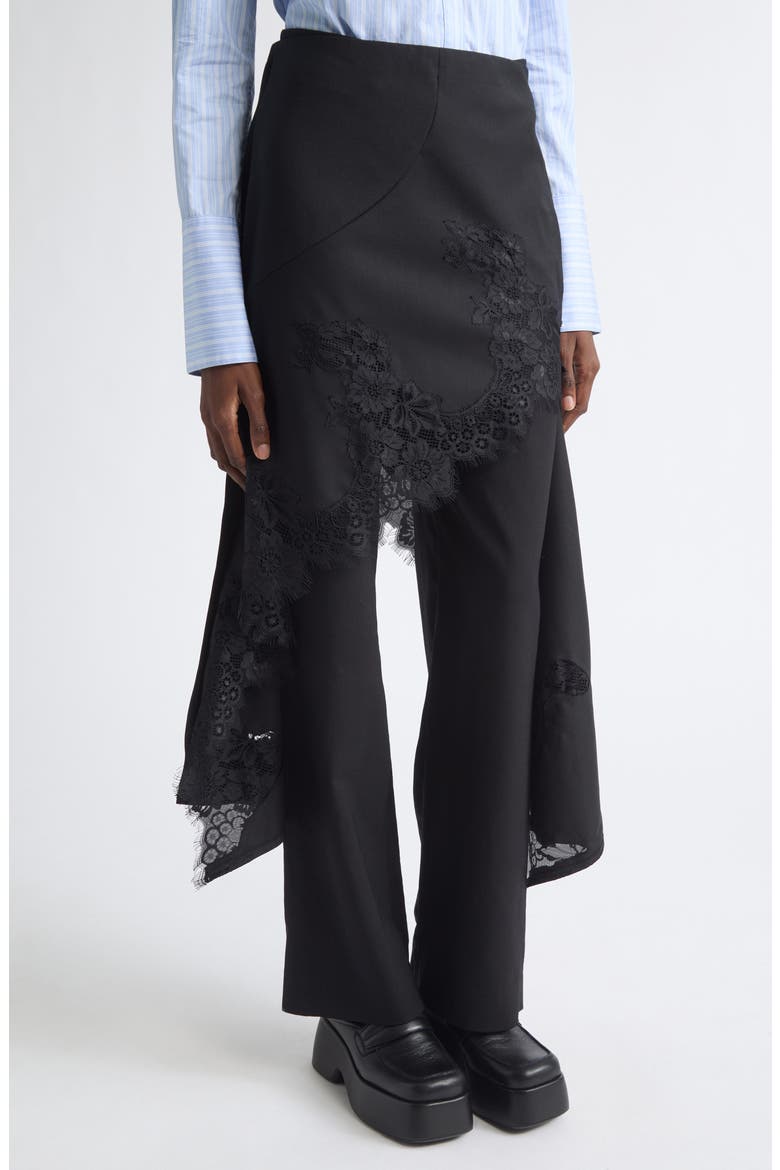 Lace Hem Deconstructed Tailored Pants, Alternate, color, BLACK