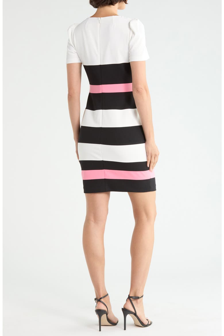 Short Sleeve Colorblock Sheath Dress, Alternate, color, IVO/BLK/PEONY