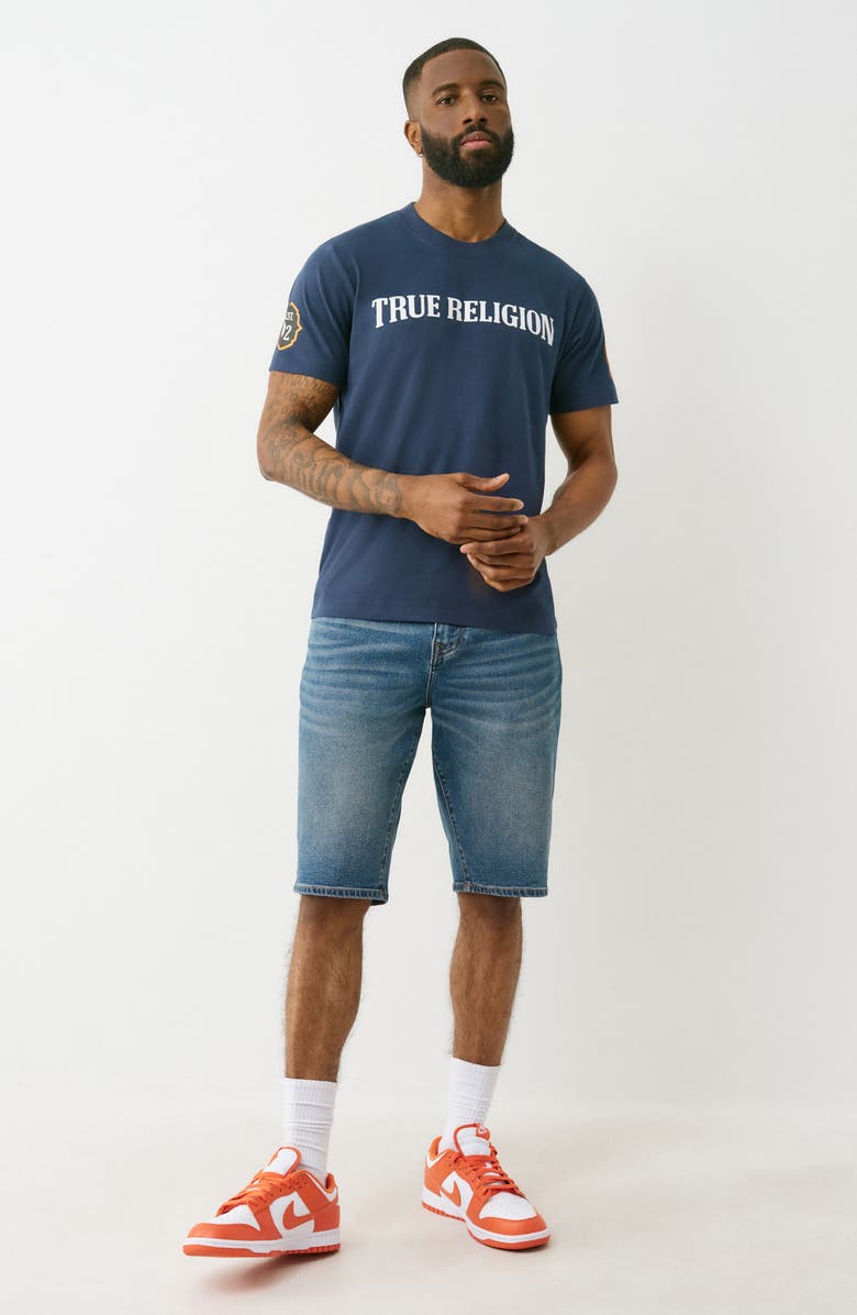 True Religion Logo Patch & Graphic T-Shirt, Alternate, color, Dress Blue