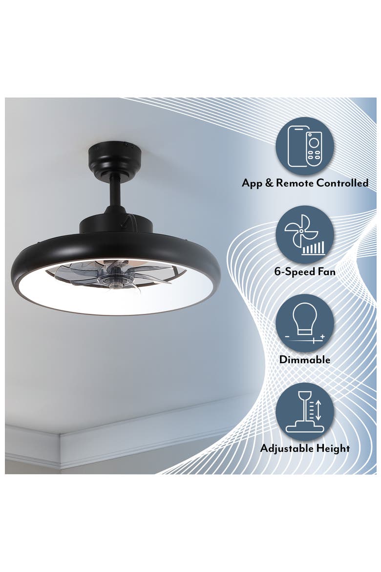 Loren 20" Modern Contemporary 6-Speed Metal Mobile-App/Remote-Controlled Dimmable Smart Integrated LED Ceiling Fan, Alternate, color, Black