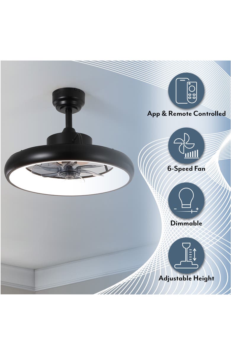 Oval Air Loren 20" Modern Contemporary 6-Speed Metal Mobile-App/Remote-Controlled Dimmable Smart Integrated LED Ceiling Fan, Alternate, color, 