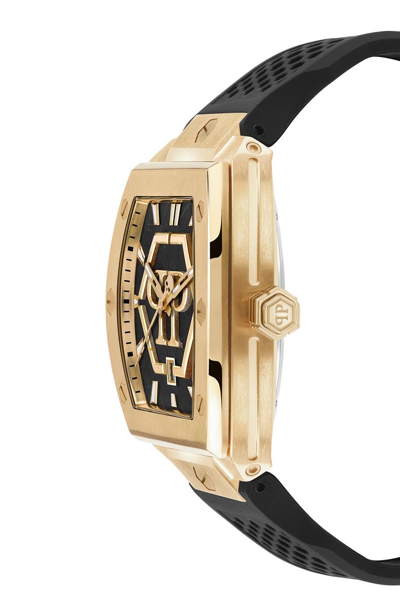 PHILIPP PLEIN The Hexagon Phantom Silicone Strap Watch, 44mm x 56.2mm, Alternate, color, Ip Yellow Gold