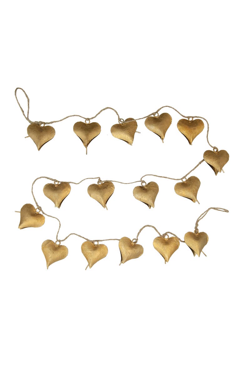 Storied Home Metal Heart Shaped Bell Garland with Jute Cord, Gold Finish, Main, color, 