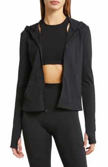 Beyond Yoga Heather Rib Zip-Up Hooded Jacket