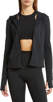 Beyond Yoga Heather Rib Zip-Up Hooded Jacket