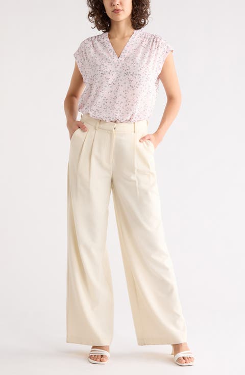 Growover Print Shirred V-Neck Top