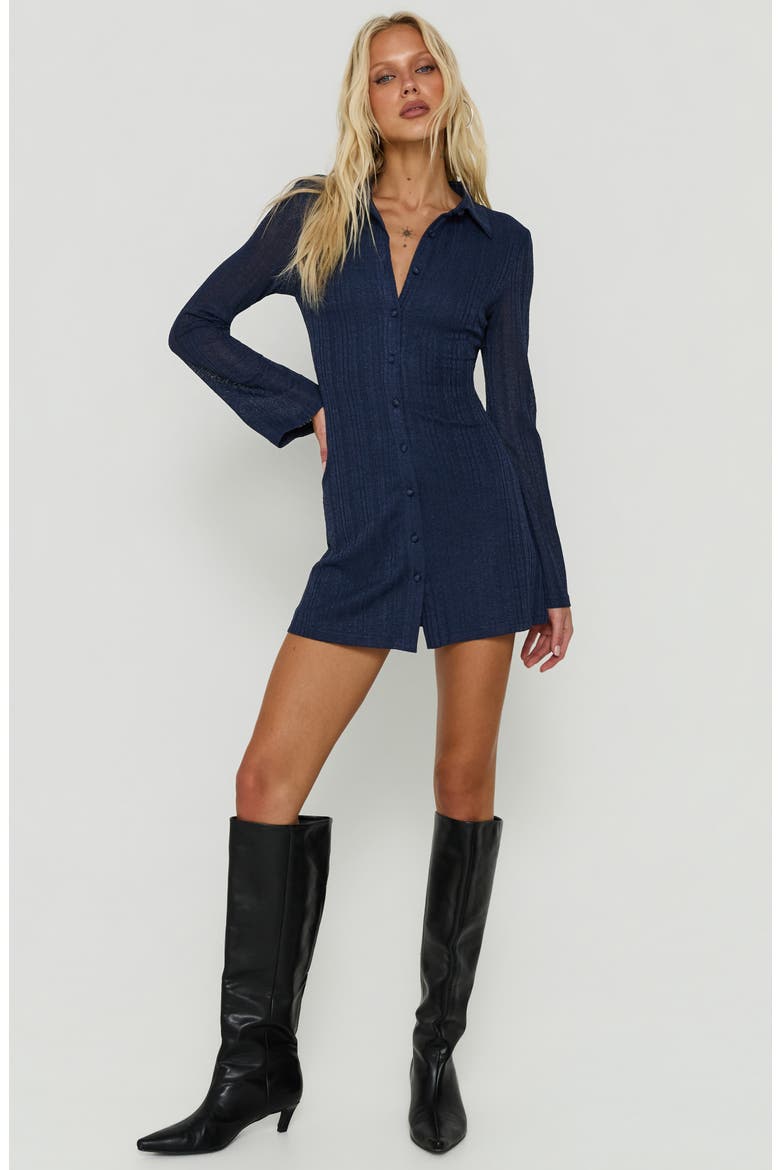 When You Sleep Long Sleeve Mini Dress, Alternate, color, NAVY