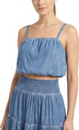 Change of Scenery Dani Stonewash Denim-Look Bubble Crop Top