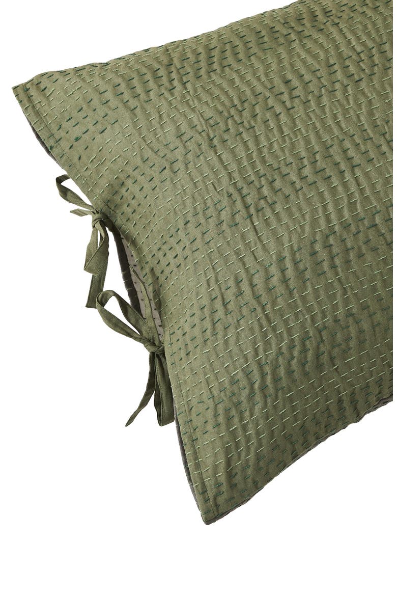 Kantha Set of 2 Reversible Cotton Shams, Alternate, color, FOREST AND OLIVE