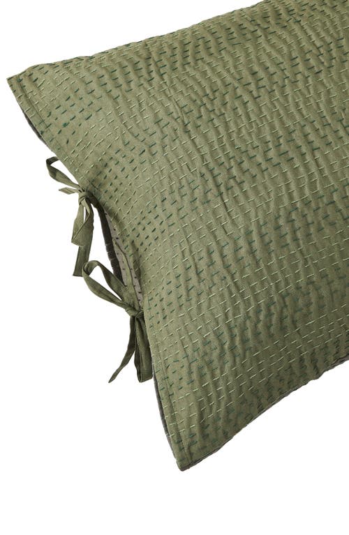 Melange Home Kantha Set Of 2 Reversible Cotton Shams In Forest And Olive