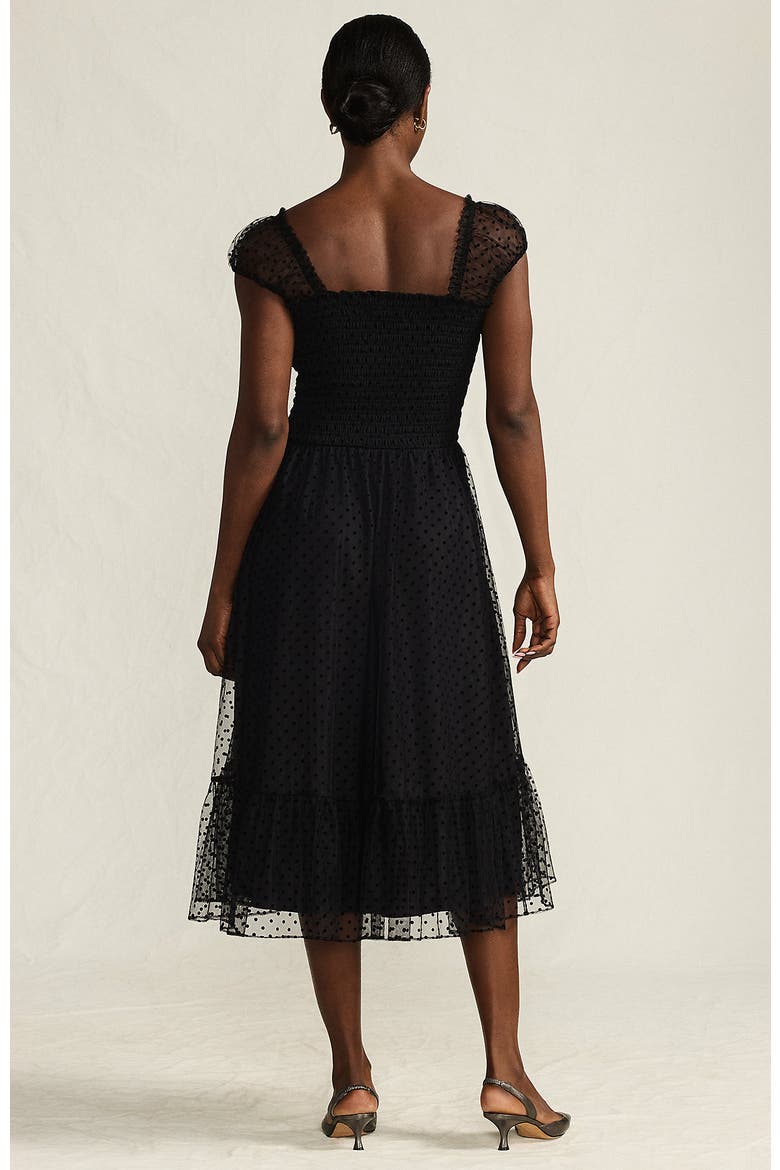 Flocked Chiffon Midi Dress, Alternate, color, Black