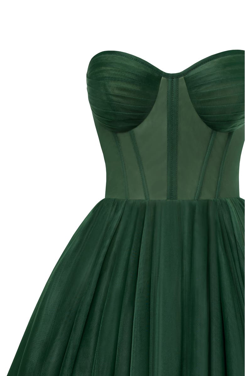Milla Strapless Puffy Midi Tulle Dress, Alternate, color, Emerald Green