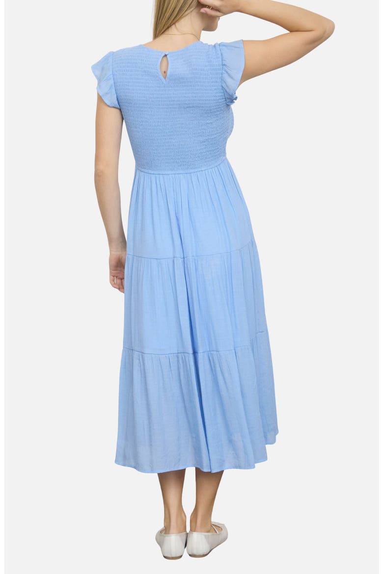 Smocked Cap Sleeve Tiered Midi Dress, Alternate, color, LIGHT CHAMBRAY