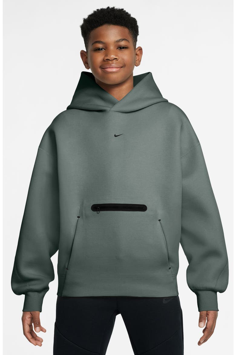 Kids' Oversize Tech Fleece Hoodie, Main, color, CLAY GREEN/ BLACK
