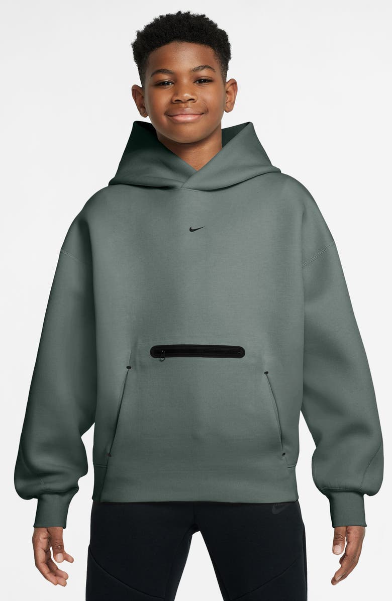 Nike Kids' Oversize Tech Fleece Hoodie, Main, color, Clay Green/ Black
