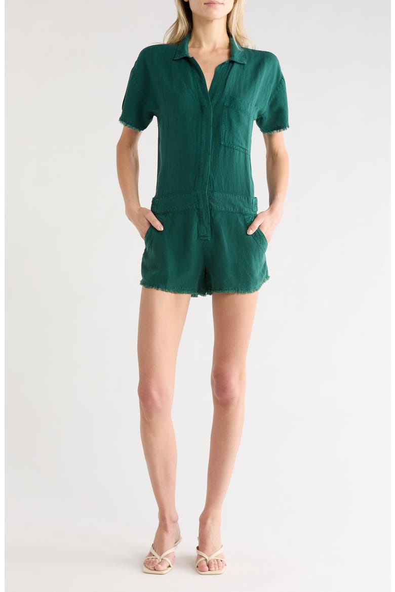 Felix Raw Edge Linen Blend Romper, Main, color, RAINFOREST PIGMENT