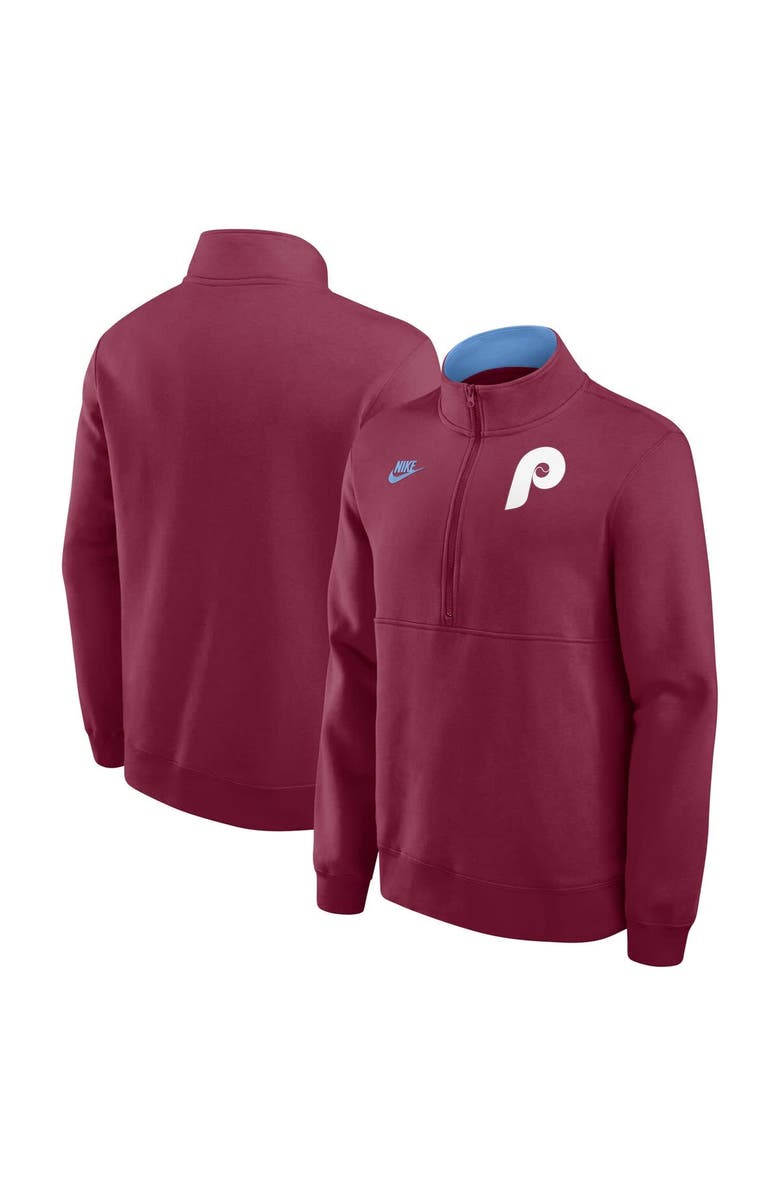 Nike Men's Nike Burgundy Philadelphia Phillies Cooperstown Collection Fleece Half-Zip Pullover, Alternate, color, 