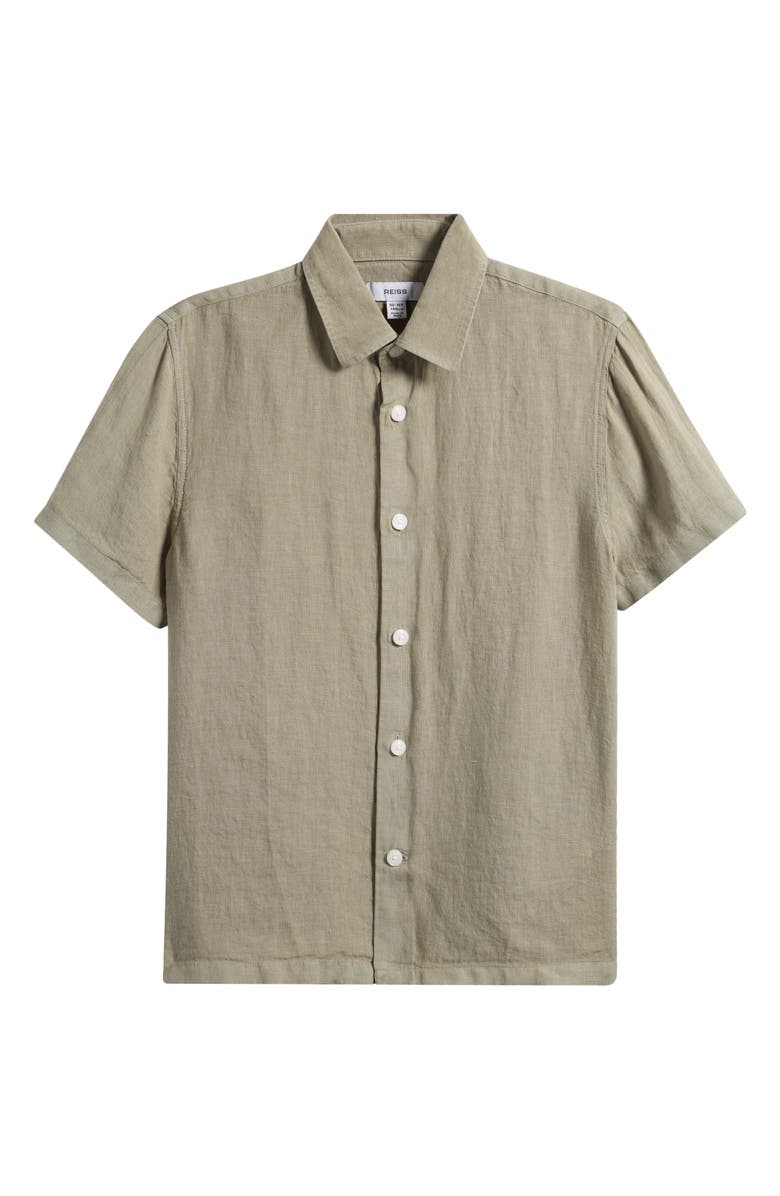 Reiss Kids' Holiday Short Sleeve Linen Button-Up Shirt, Main, color, Thyme Green