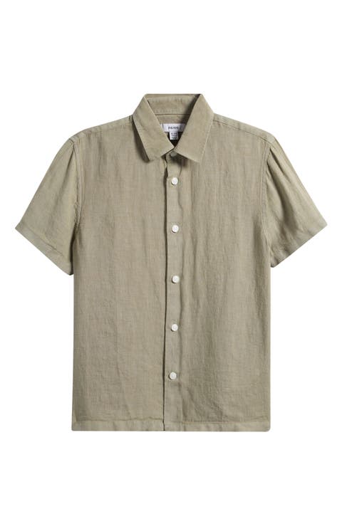 Kids' Holiday Short Sleeve Linen Button-Up Shirt (Big Kid)