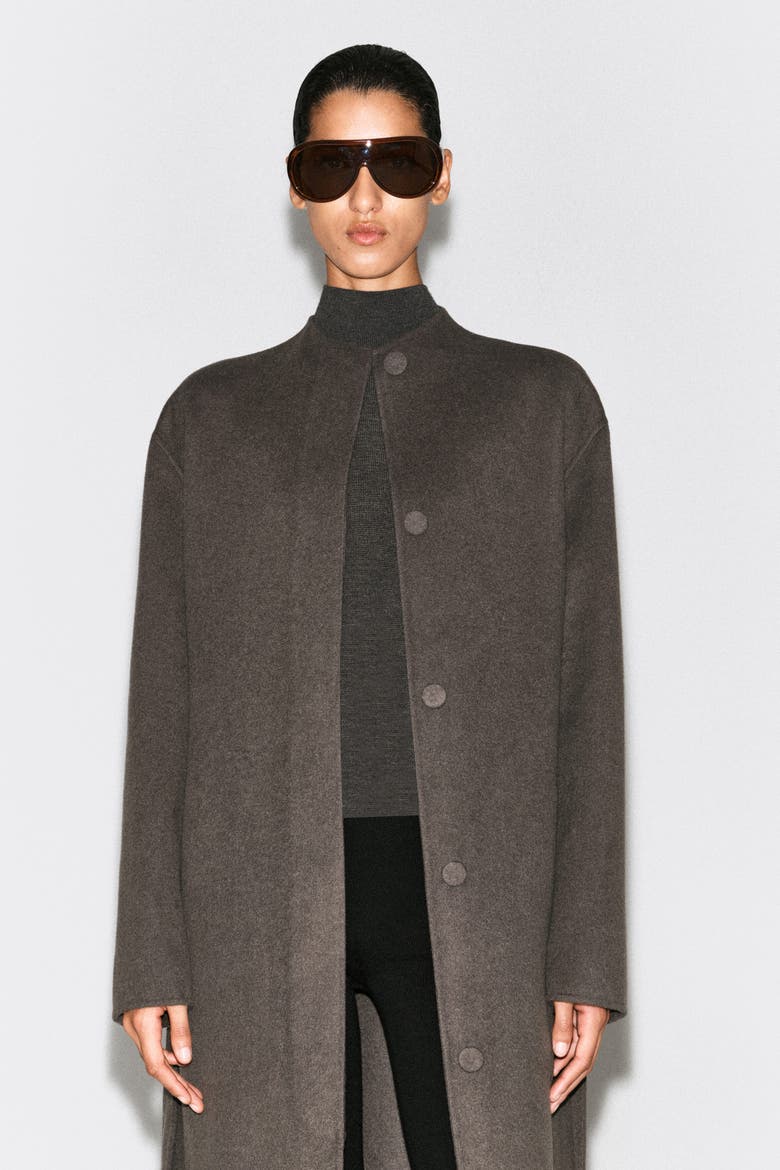 Belted Double-Faced Wool-Blend Long Coat, Alternate, color, BROWN