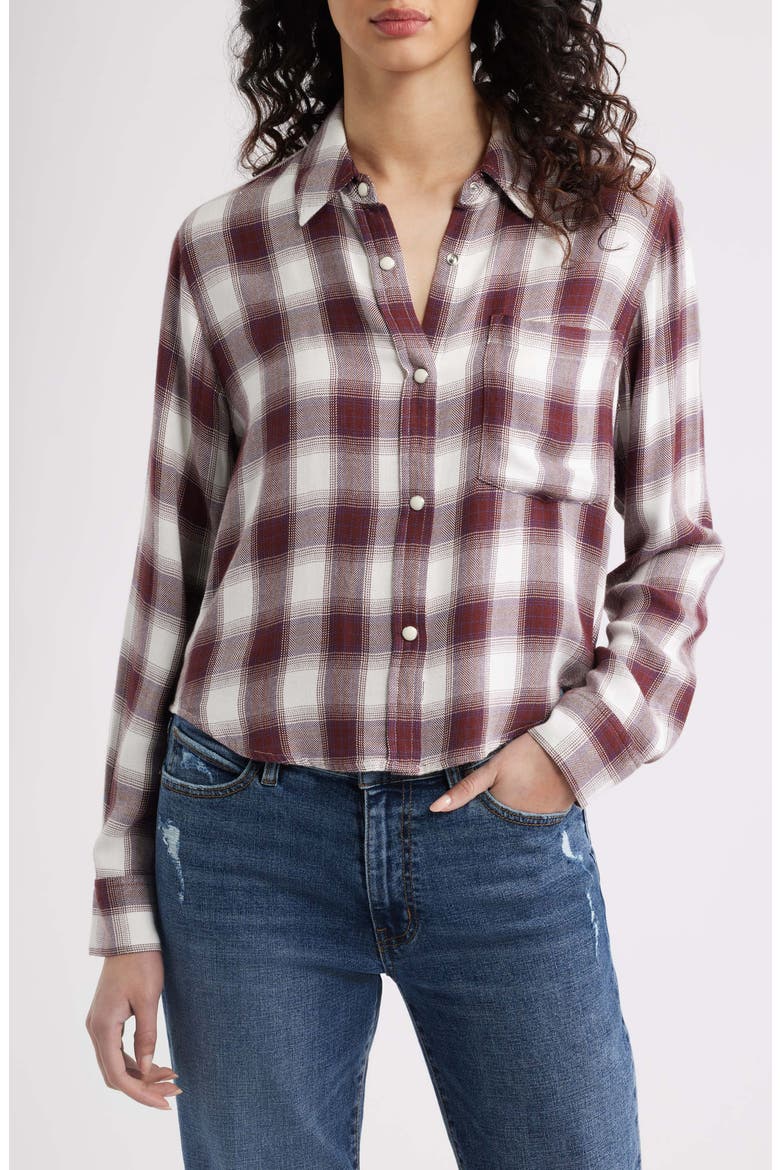 Malin Windowpane Plaid Snap-Up Shirt, Main, color, COBALT BURGUNDY