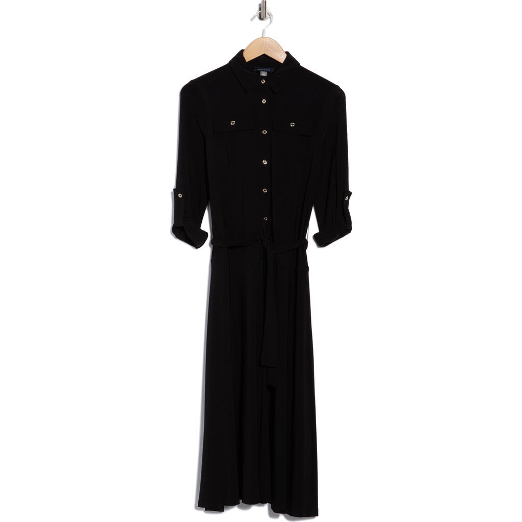 Tommy Hilfiger Roll Tab Sleeve Midi Dress In Black