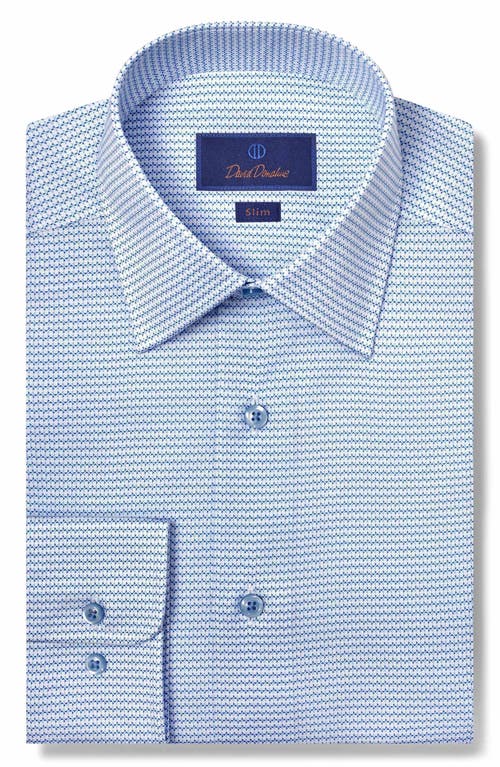 David Donahue Slim Fit Geometric Print Pima Cotton Oxford Cloth Dress Shirt In Sky