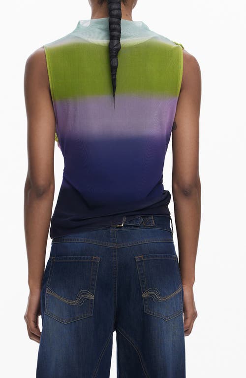 Desigual Ruched Sleeveless Mock Neck Top In Multi