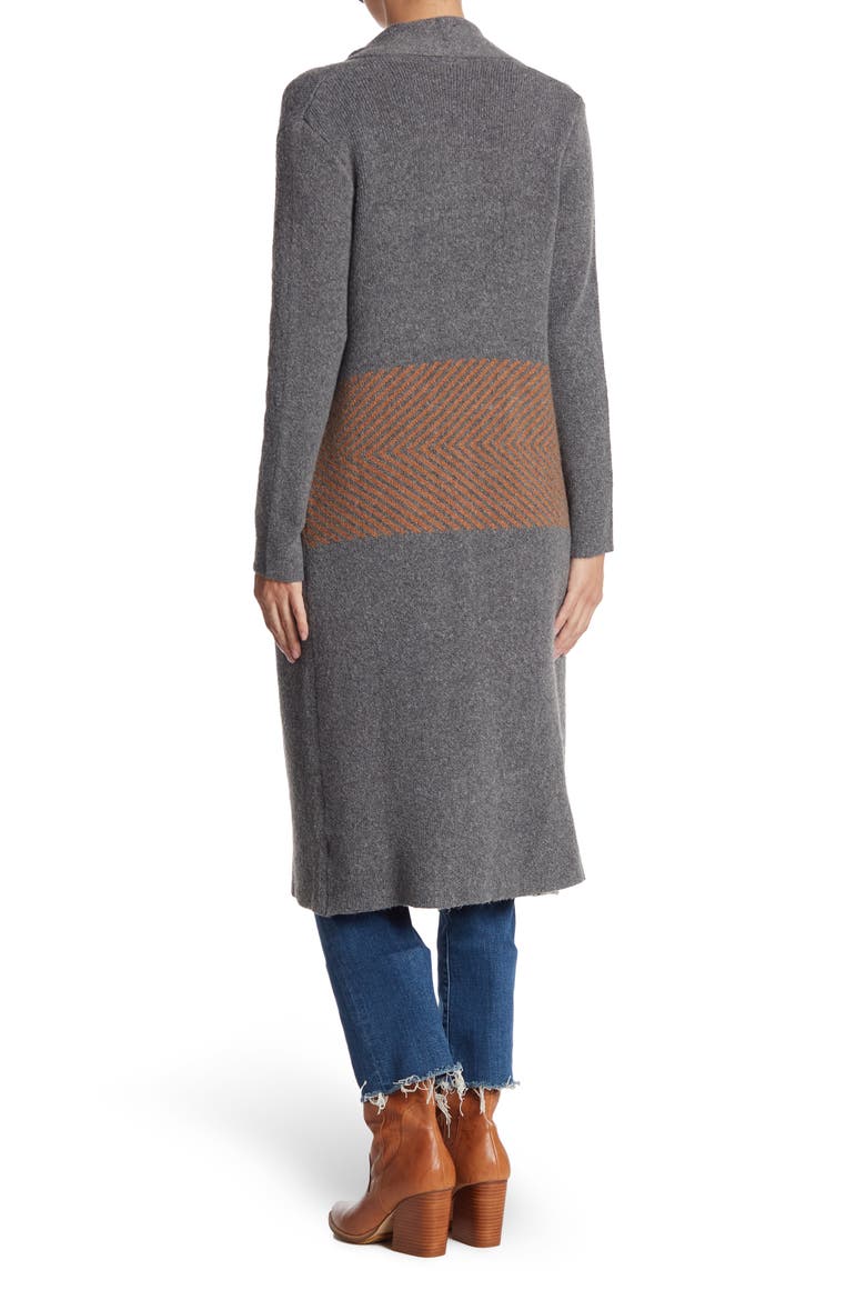 Chevron Waist Knit Shawl Cardigan, Alternate, color, CHARCOAL / CAMEL