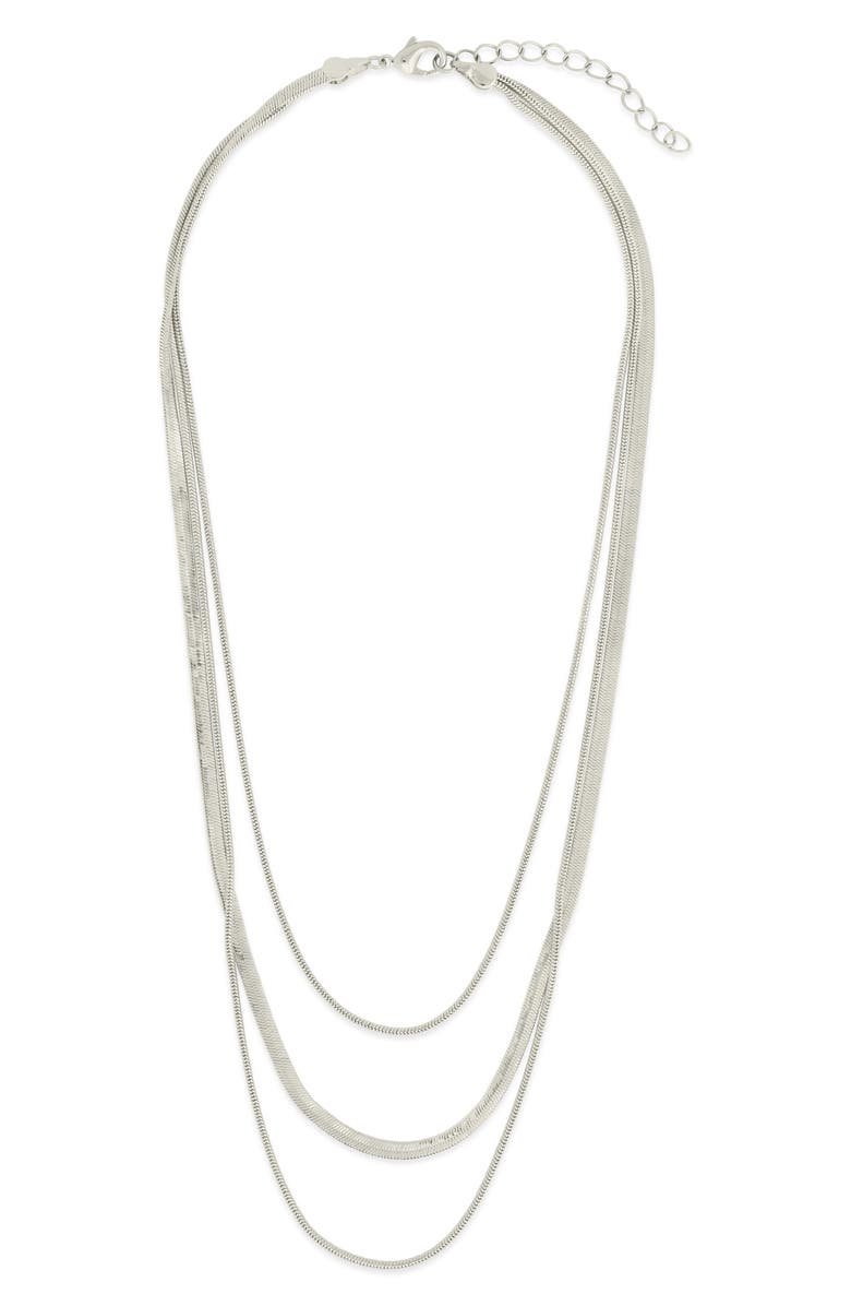 Sterling Forever Everly Herringbone Chain Layered Necklace, Alternate, color, Silver