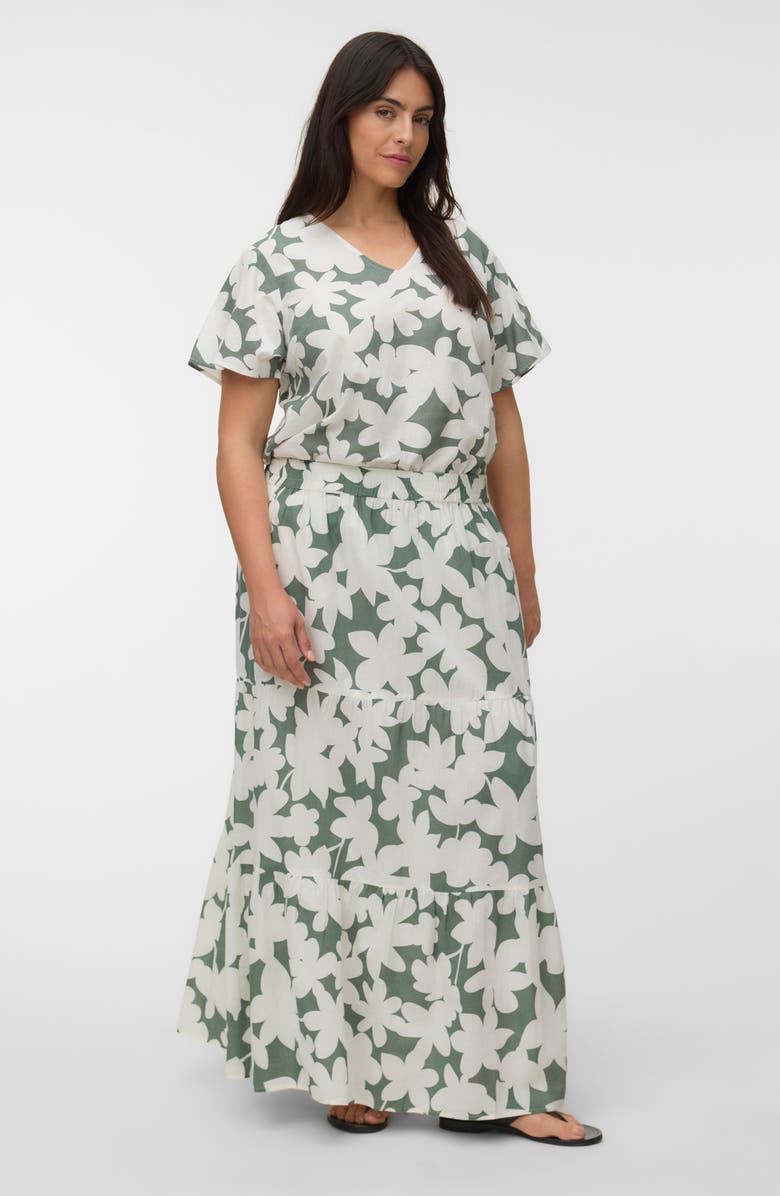 VERO MODA Floral Organic Cotton Maxi Skirt, Alternate, color, Laurel Wreath